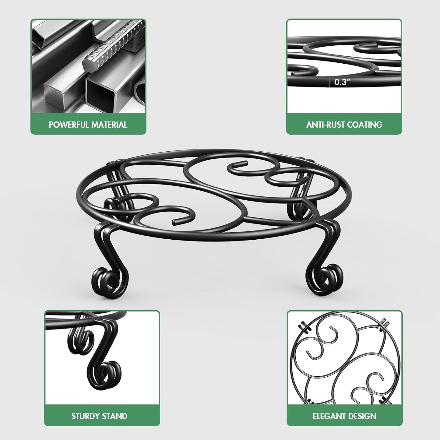Yimobra 2 Pack Plant Stand for Flower Pot Heavy Duty Potted Holder Indoor Outdoor Metal Rustproof Iron Garden Container