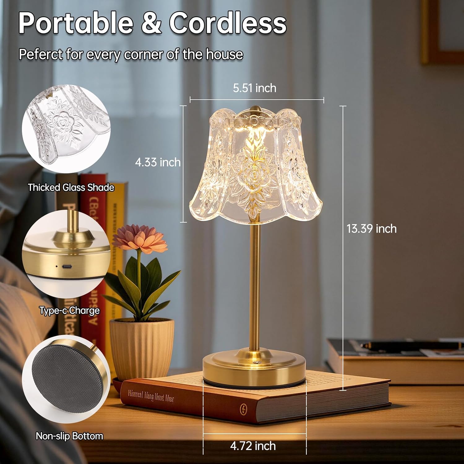 Shenmoyl Set of 2 Cordless Touch Table Lamp with 5200mAh Battery - 3 Adjustable Color Temperatures & Dimmable