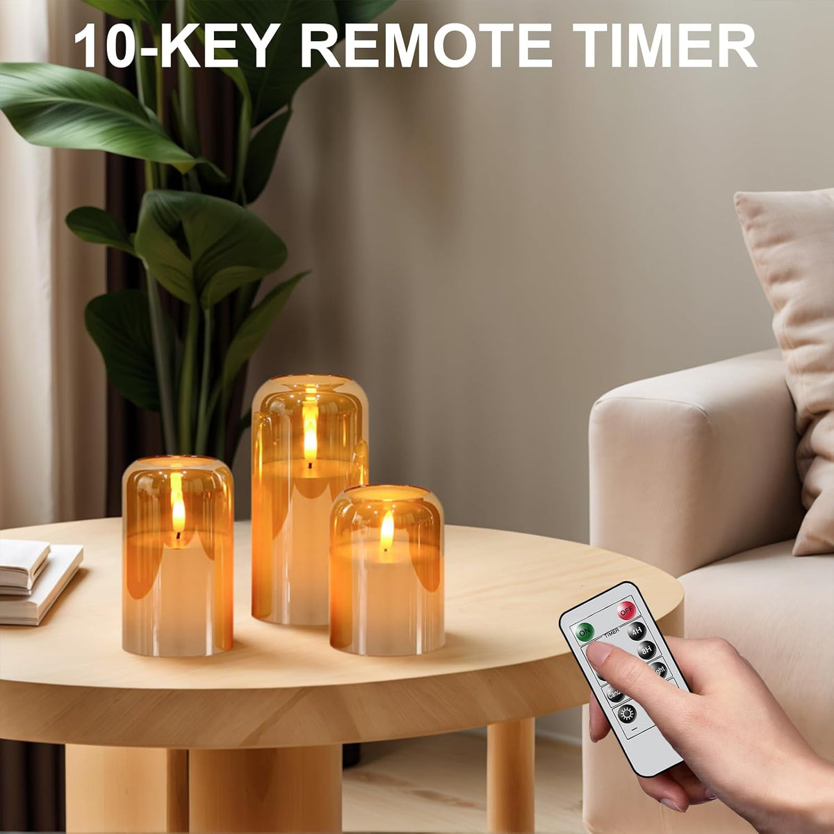 GenSwin Gold Glass LED Flameless Candles with Remote Timer | Battery Operated Candles with Flickering, Real Wax Pillar