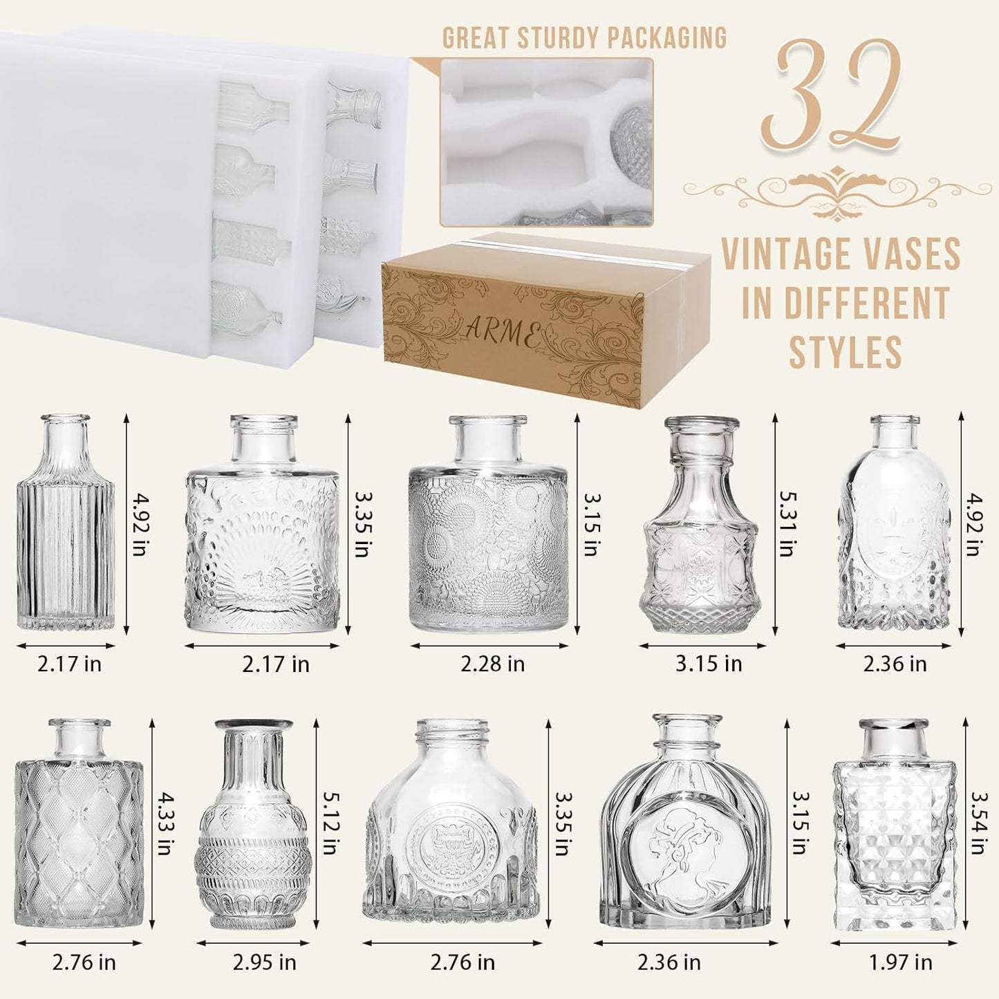 Glass Bud Vase Pcs / Clear / Set of 32