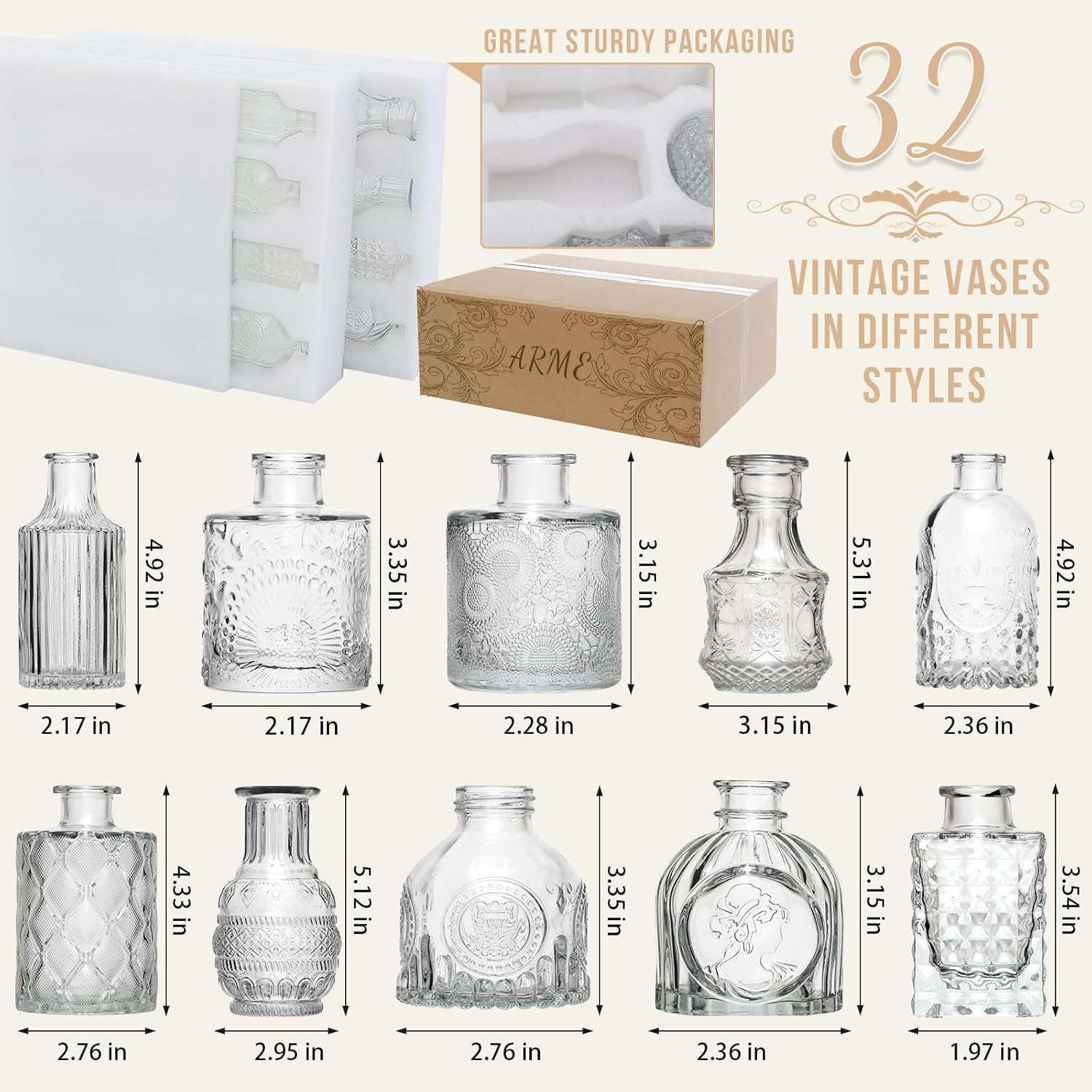 Glass Bud Vase Pcs / Clear / Set of 32
