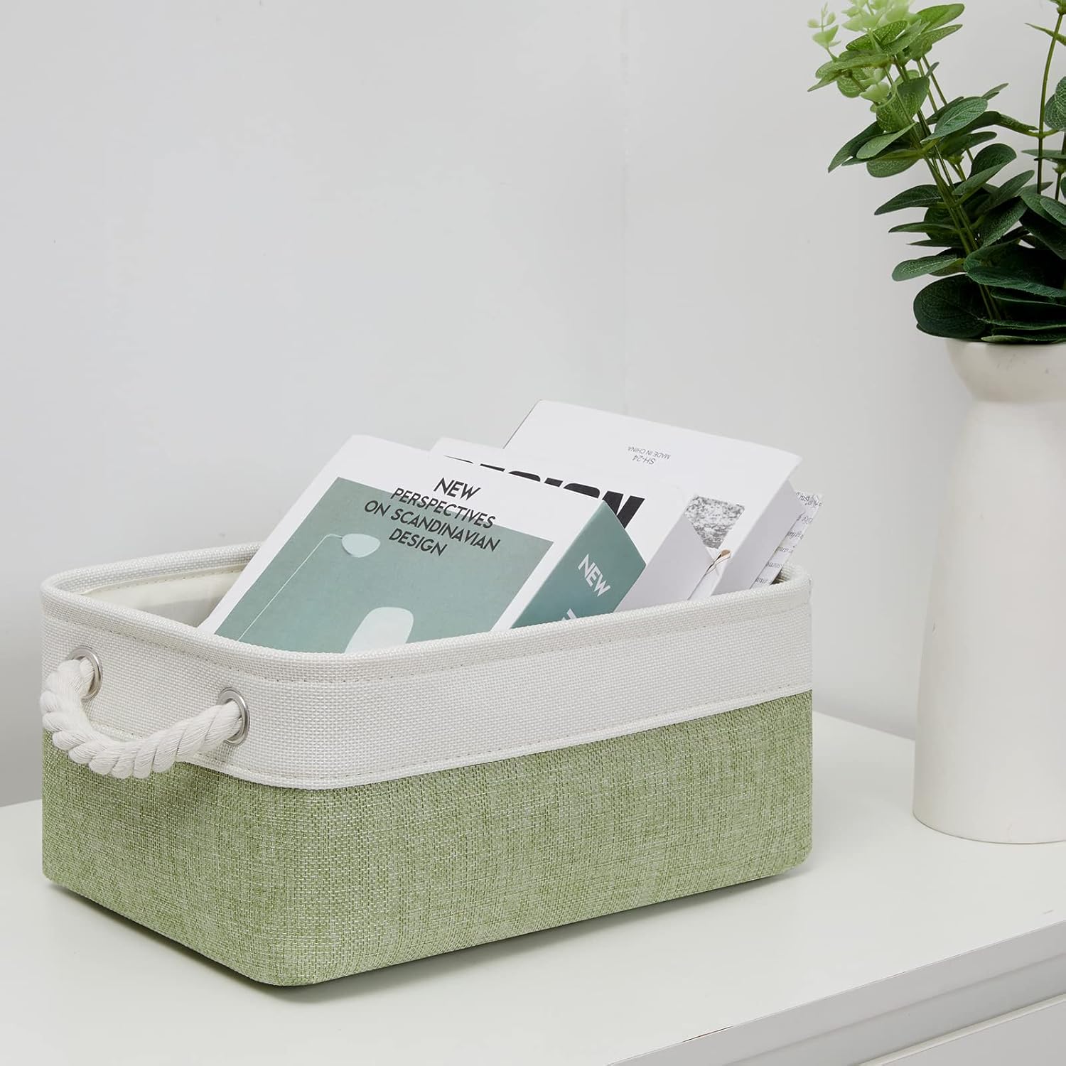 Small Baskets for Organizing Linen Closet Storage Baskets Decorative / Gray,green,white / Set of 6