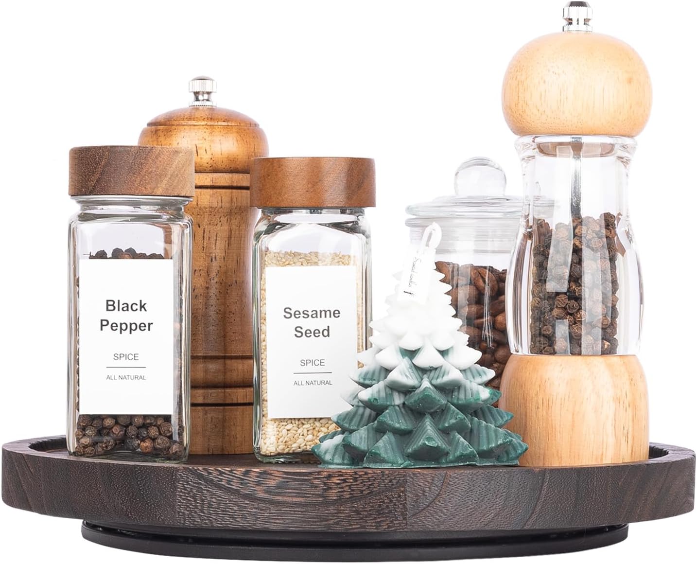 Wood Lazy Susan Organizer Kitchen Turntable for Cabinet Farmhouse Bathroom / Dark Brown / Set of 10