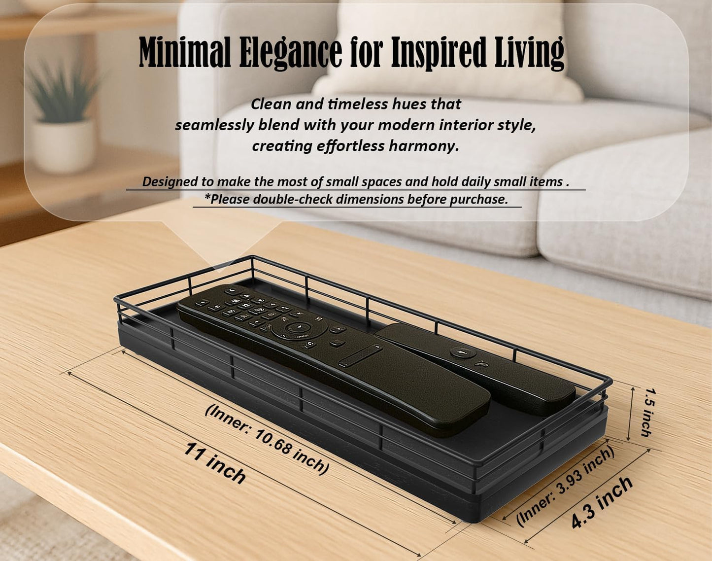 Oak Wood 11" L Small Vanity Tray for Dresser Tops Perfume Jewelry Makeup / Black / 11 x 4.3 x 1.5