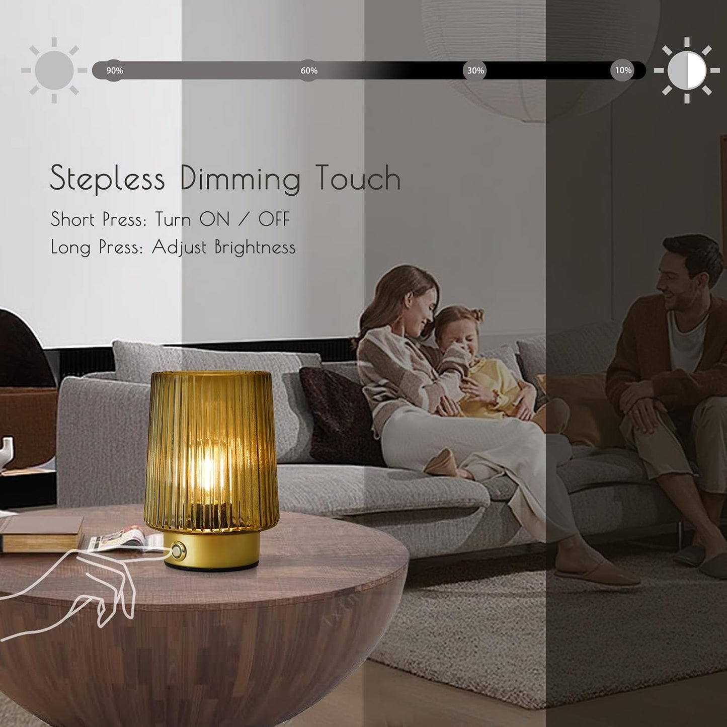 ULAROOM Cordless Lamp Rechargeable Battery Operated lamp, Glass Small Table lamp - Portable Dimmable Brightness Touch
