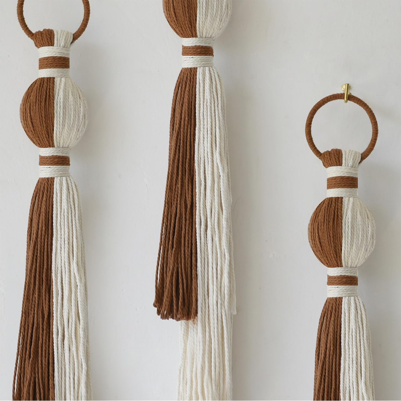 Macrame Wall Hanging Boho Home Decor Fiber Art / Ivory and Brown / Set of 2