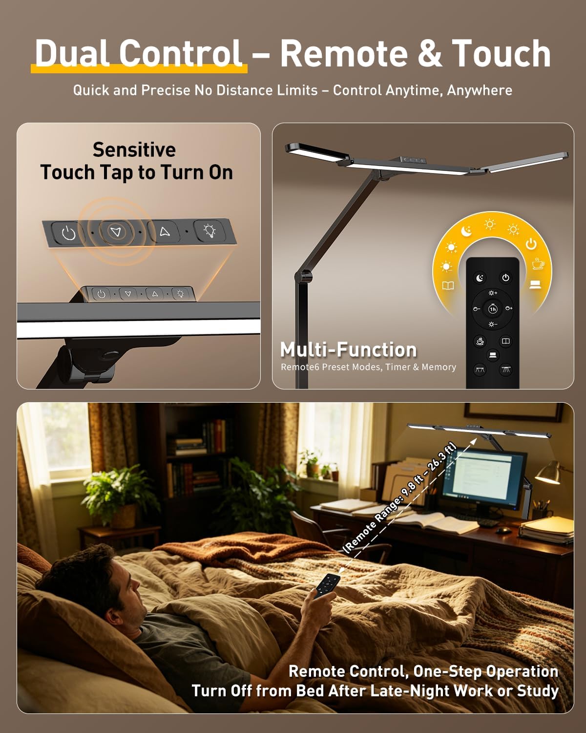 GUARDKING Desk Lamp for Home Office with Clamp 33.4" 5 Color & 5 Brightness | Led Desk Light with Remote Control