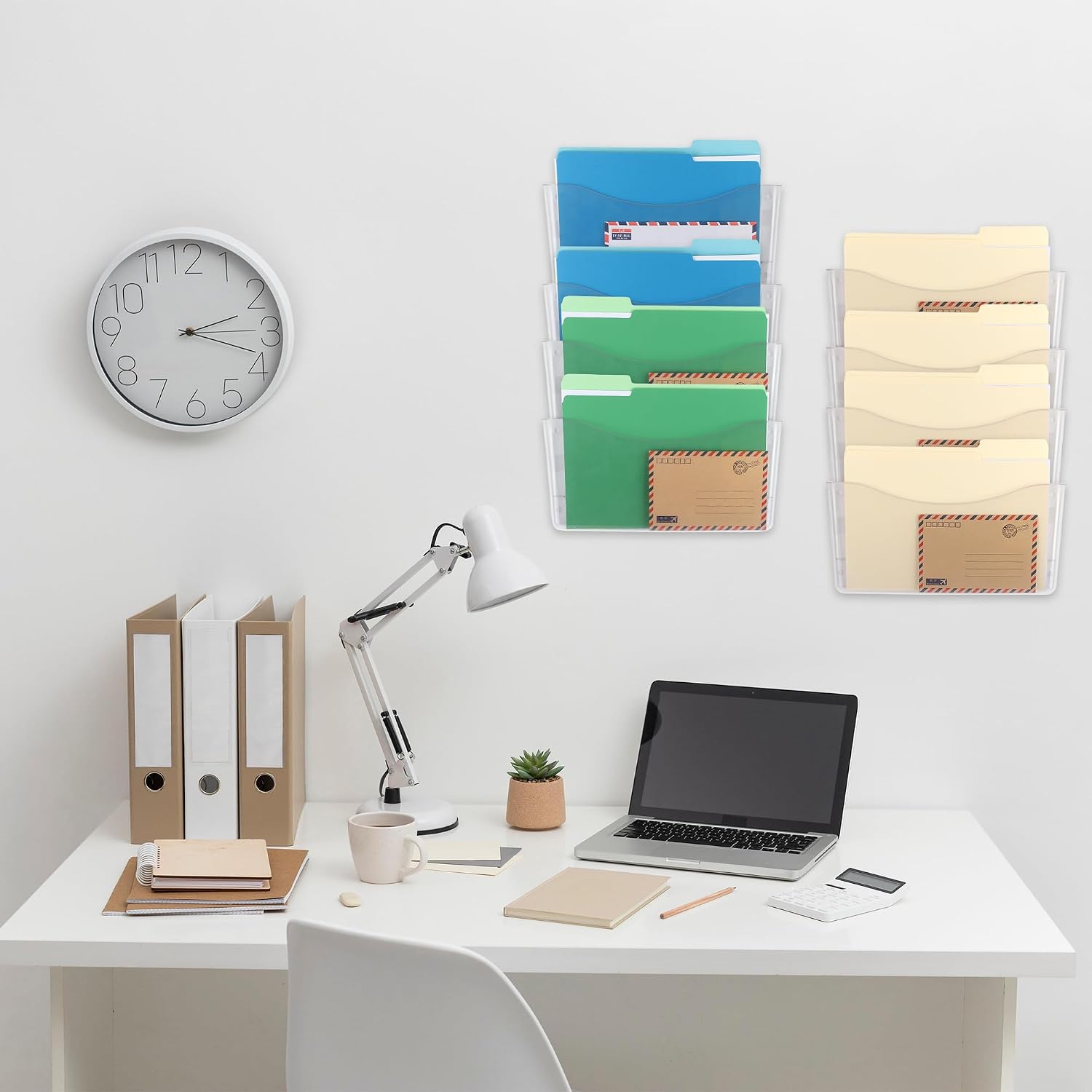 8 Pack Clear Single Pocket Hanging File Organizer, Plastic Wall Mount Paper Mails Magazines Holder, Mounted Folder Bins