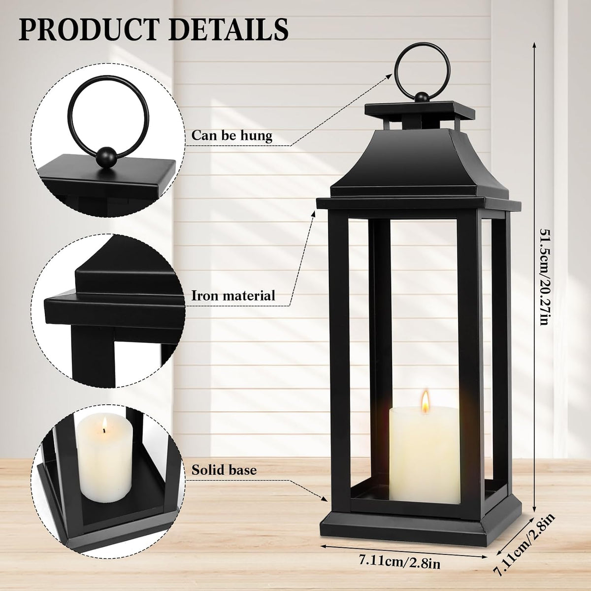 Modern Farmhouse Black Lantern Candle Holder – 18” Hanging Decorative Lantern for Indoor & Outdoor Home Décor – Ideal