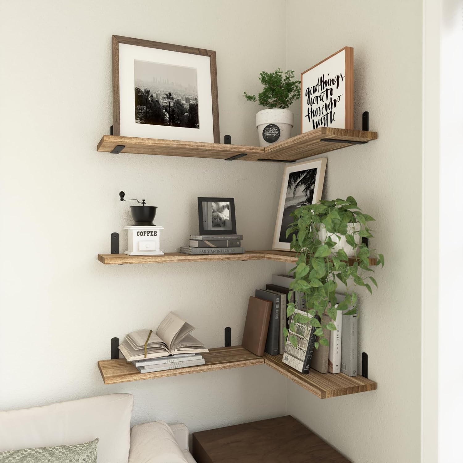 Wood Floating Shelves / 16.5 Inch / Rustic Brown / Set of 6