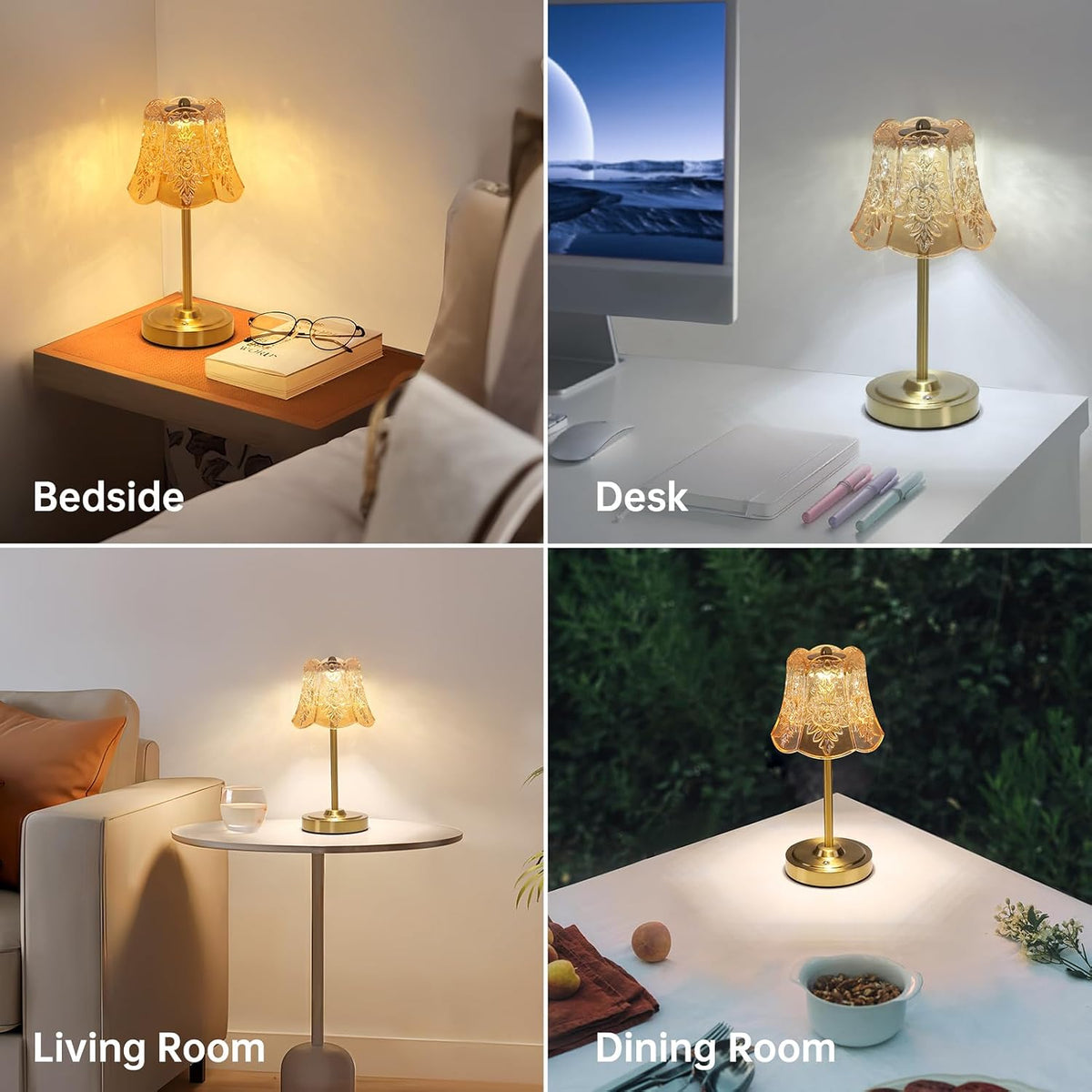 Shenmoyl Set of 2 Cordless Touch Table Lamp with 5200mAh Battery - 3 Adjustable Color Temperatures & Dimmable