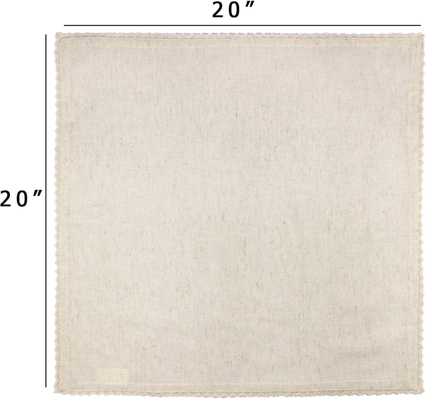COTTON CRAFT Flax Linen Cloth Napkins with Lace - Set of 12 Dinner Napkins | Oversized 20x20 inch Natural Washable