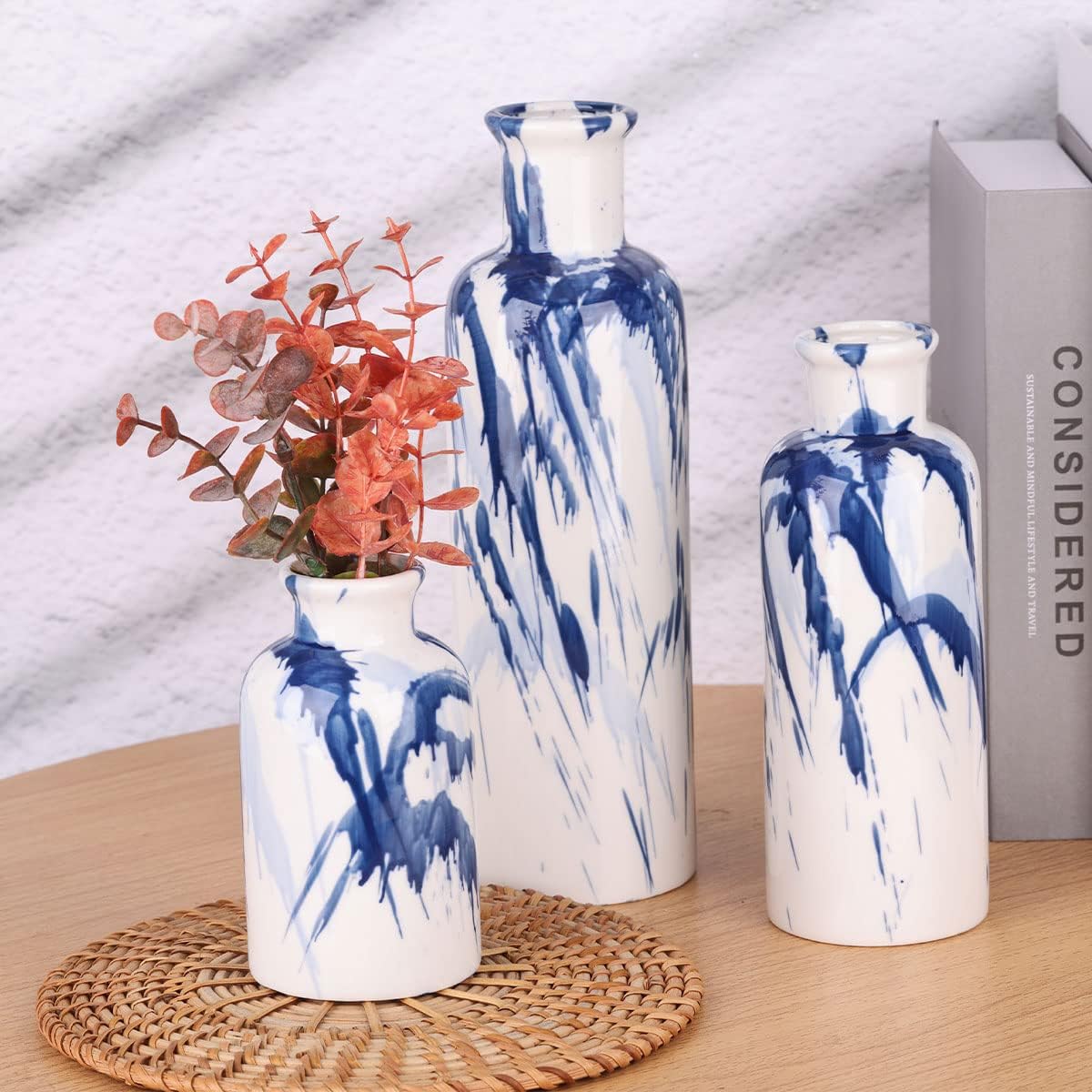 Blue Ceramic Vase Set / Blue & White