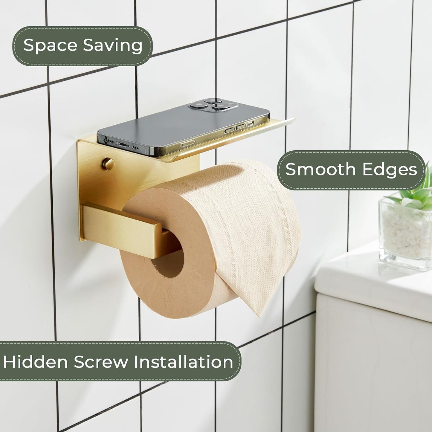 KOKOSIRI Toilet Paper Holder with Shelf Toilet Roll Holder for Bathroom Restroom T-304 Stainless Steel Wall Mounted