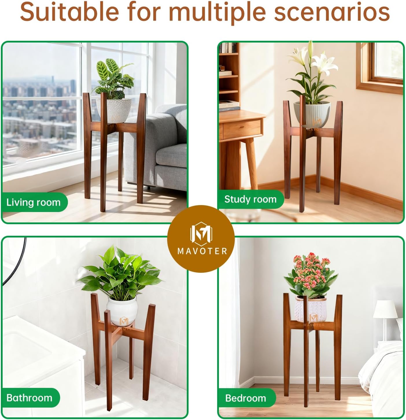 24" Tall Wood Plant Stand Indoor, Corner Flower Pot Plants Holder Outdoor | Sturdy, Modern Mid Century