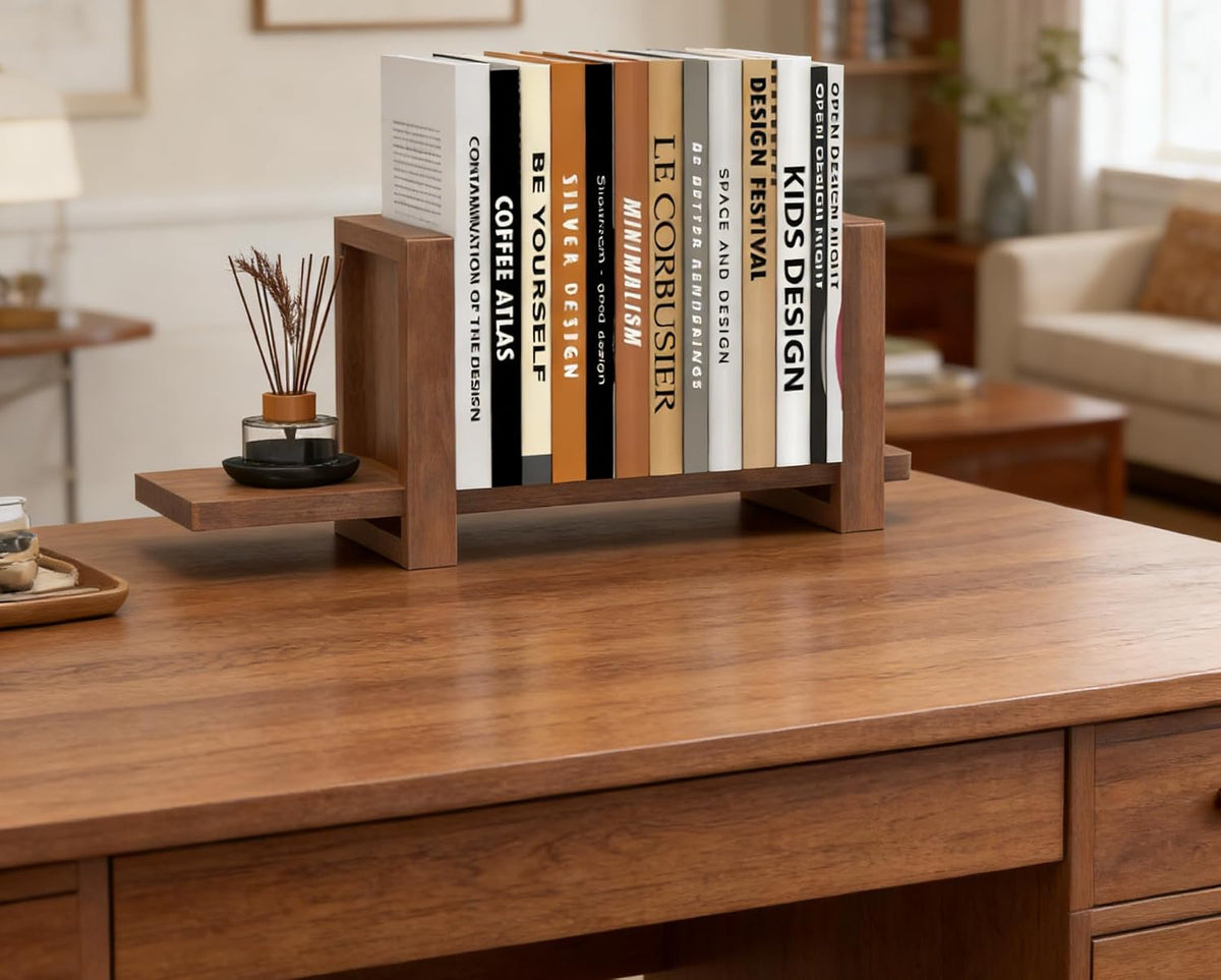 Adjustable Desktop Bookshelf Wooden Desk Book Holder Organizer Tabletop Bookshelf Mini Book Shelf Magazine Files