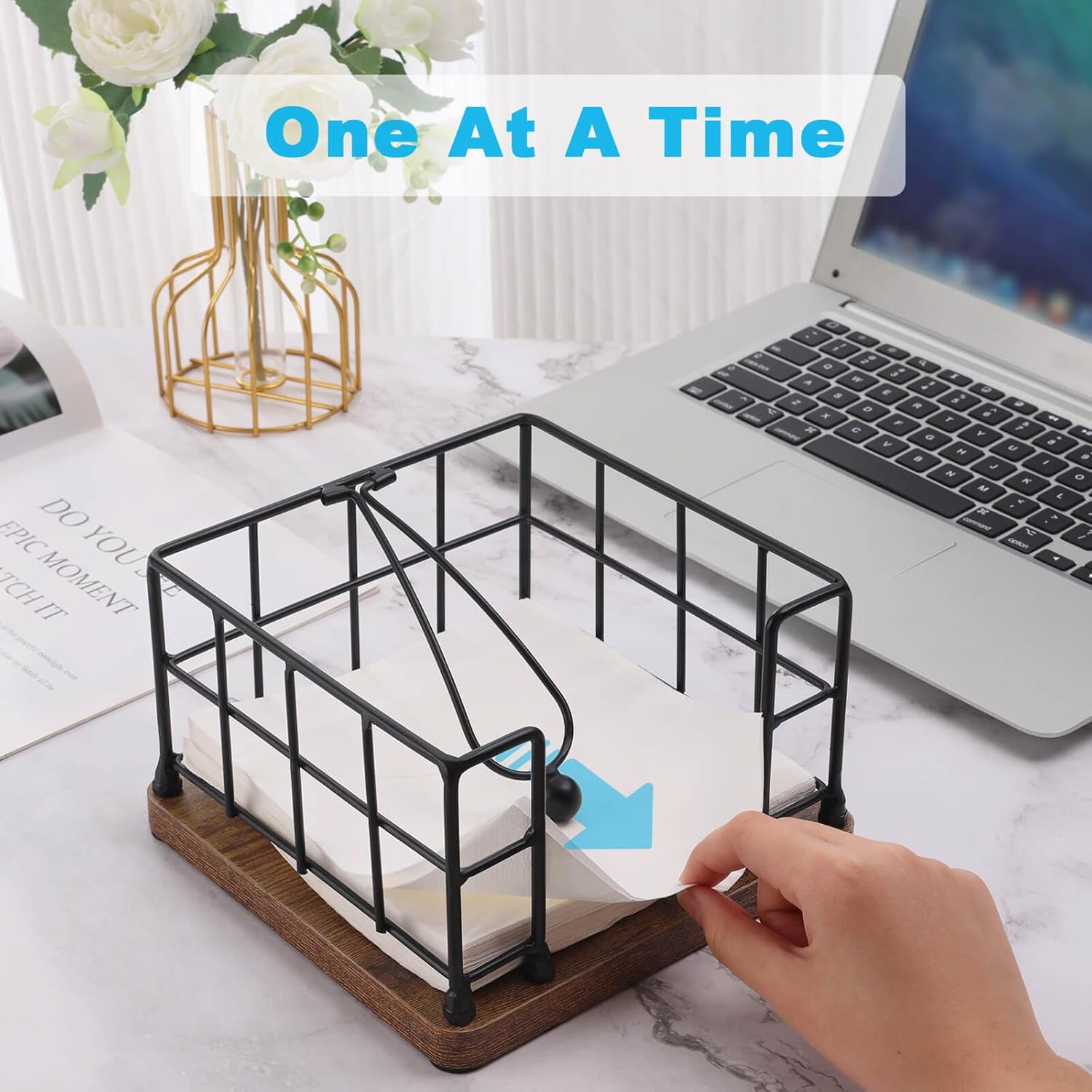 Modern Farmhouse Metal Napkin Holder / with Weighted Arm