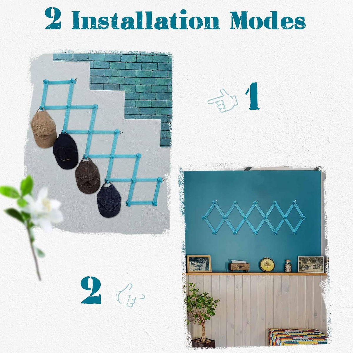 SCUNDA Beachy Coastal Wall Rack with 16 Hanging Hooks, Beach Decorations for Home, Nautical Style Wall Mounted Wood