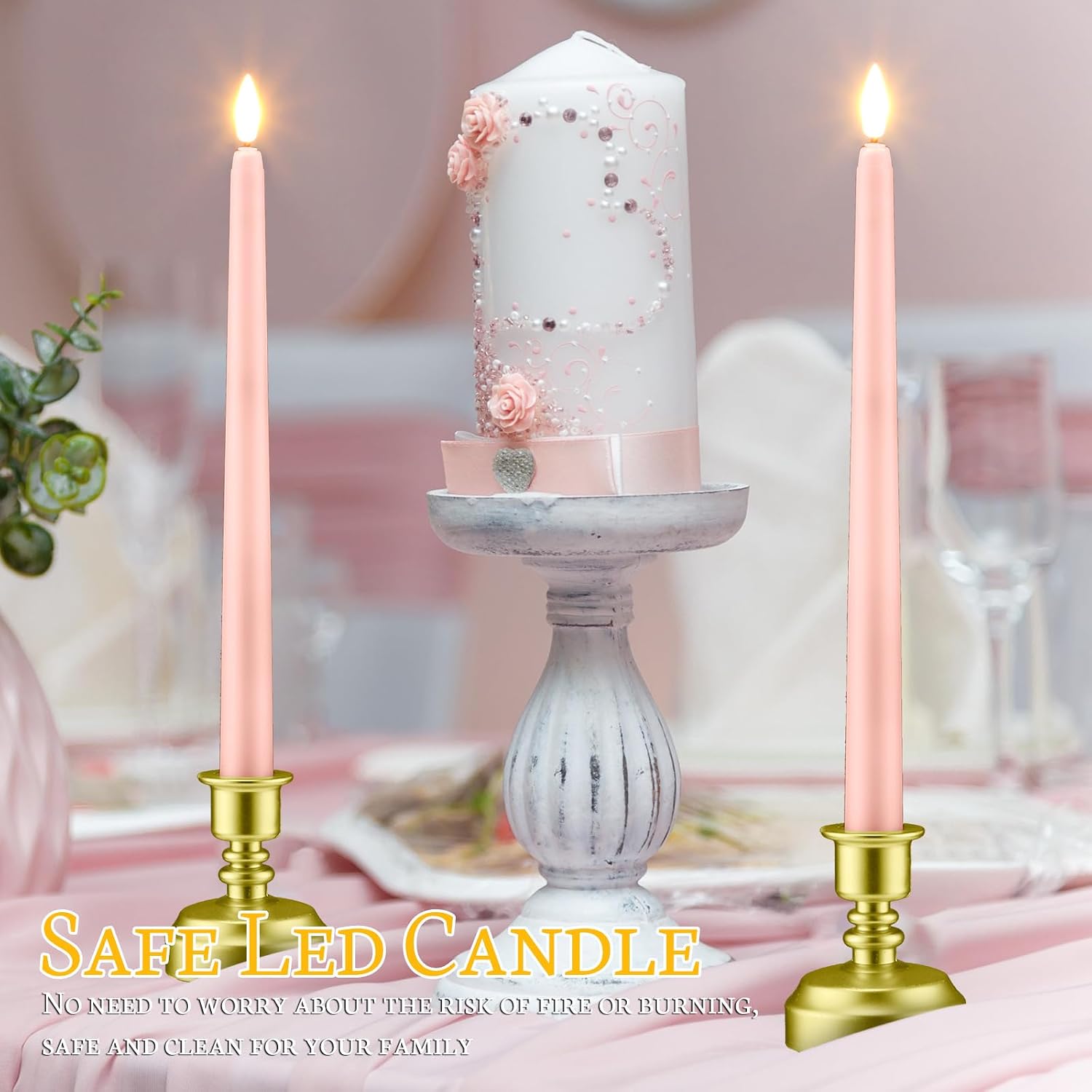 Fumete 24 Pack Flameless Taper Candles with Remote Control and Timer Flickering LED Taper Candles Realistic 3D Flame