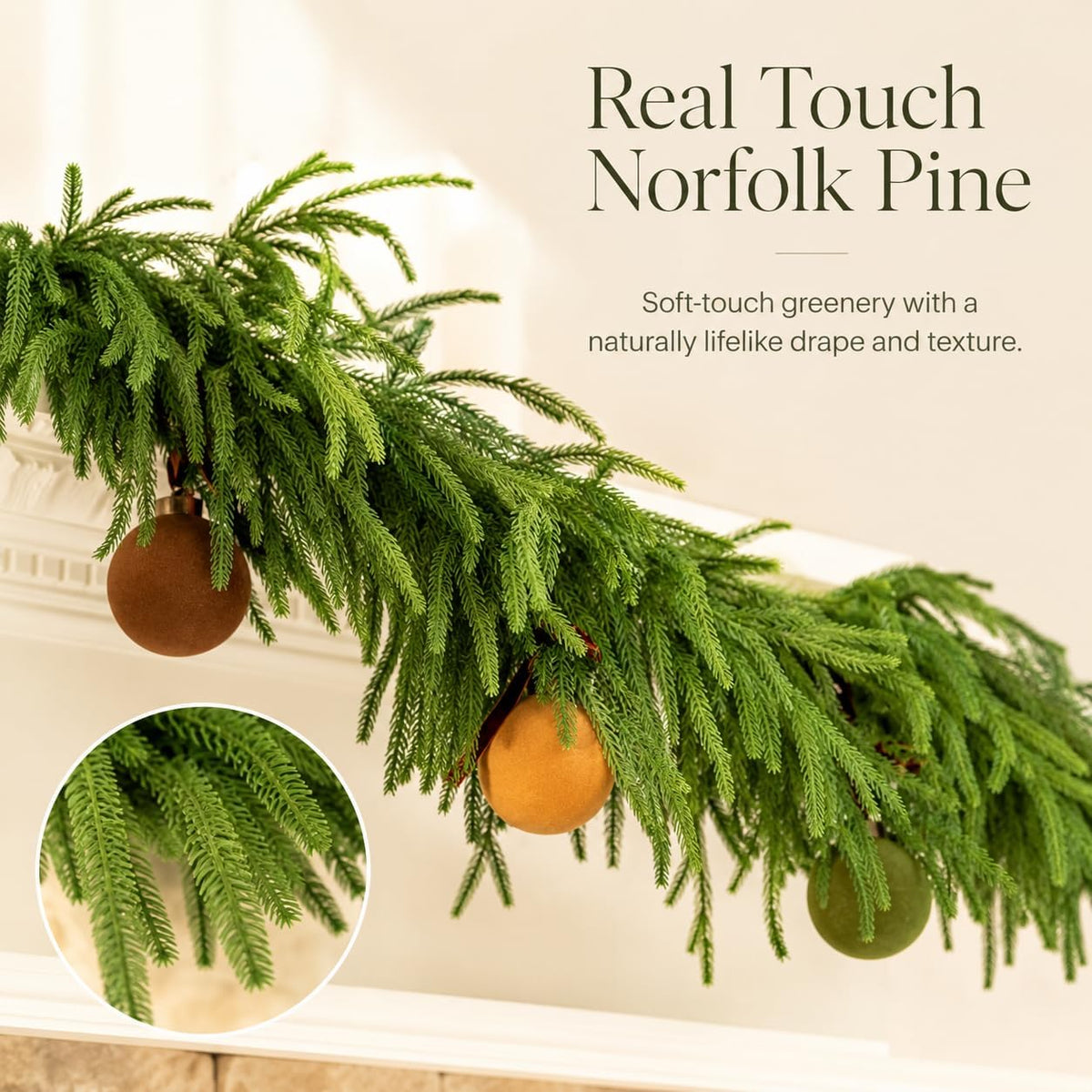 Avoeco Deluxe 9FT Real Touch Norfolk Pine Christmas Garland | Full Realistic Artificial Greenery Christmas Decor
