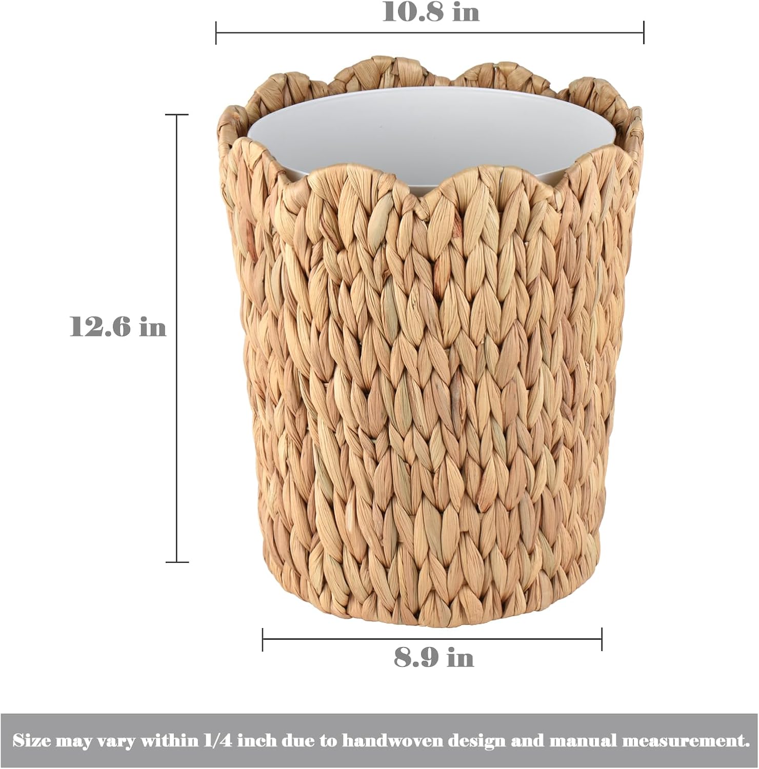 Scalloped Edge Wicker Waste Basket / 3.5 Gallon
