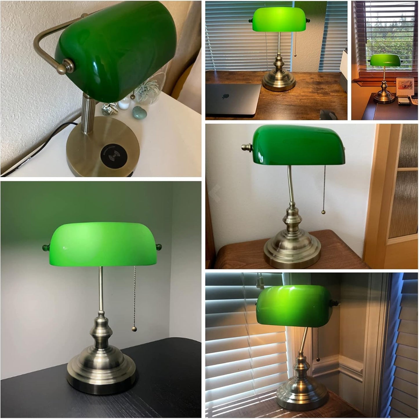 FIRVRE Lamp Shades for Table Lamps, Banker Glass Lamp Shade Replacement, Desk Lamp Green Glass Cover("8.85 IN " L "5.11