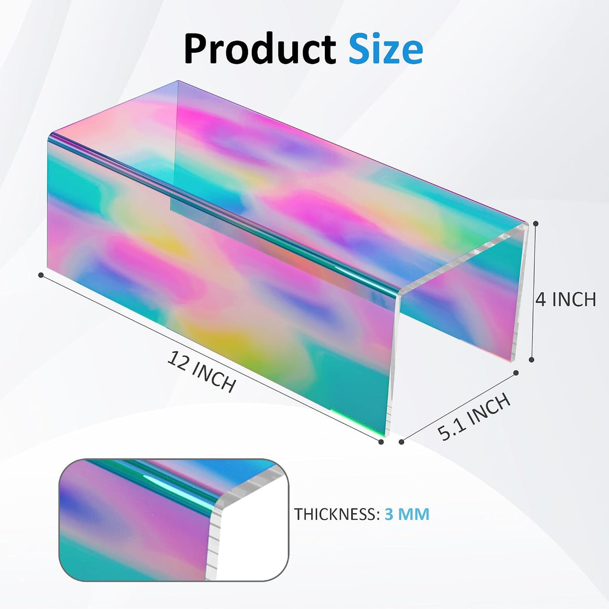 Sezanrpt Acrylic Shelf Riser 12x5.1x4 pack of 2, Iridescent Acrylic Stand for Funko Pop, Collectibles, Brand Store