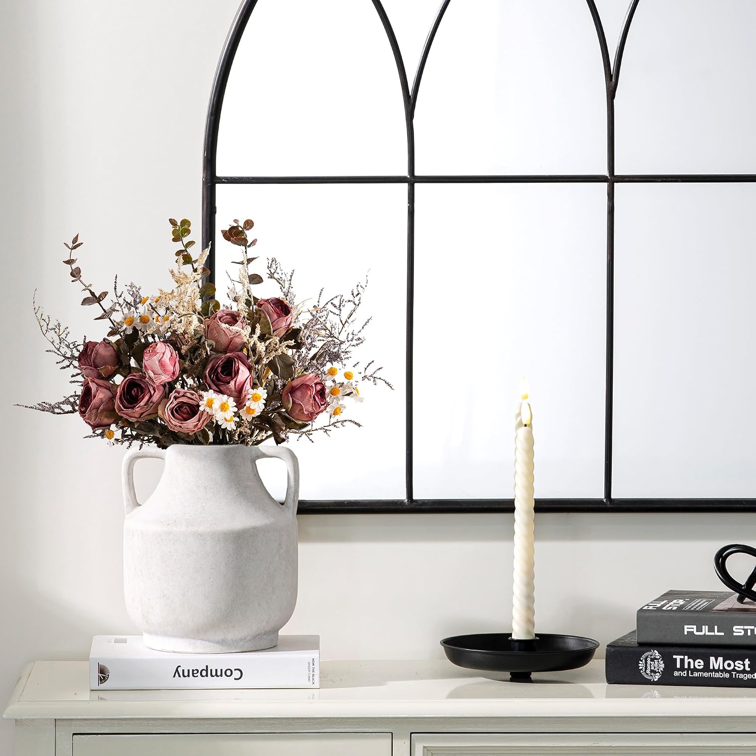 Ceramic Flower Vase / 8"h-antique / White / 8 Inch