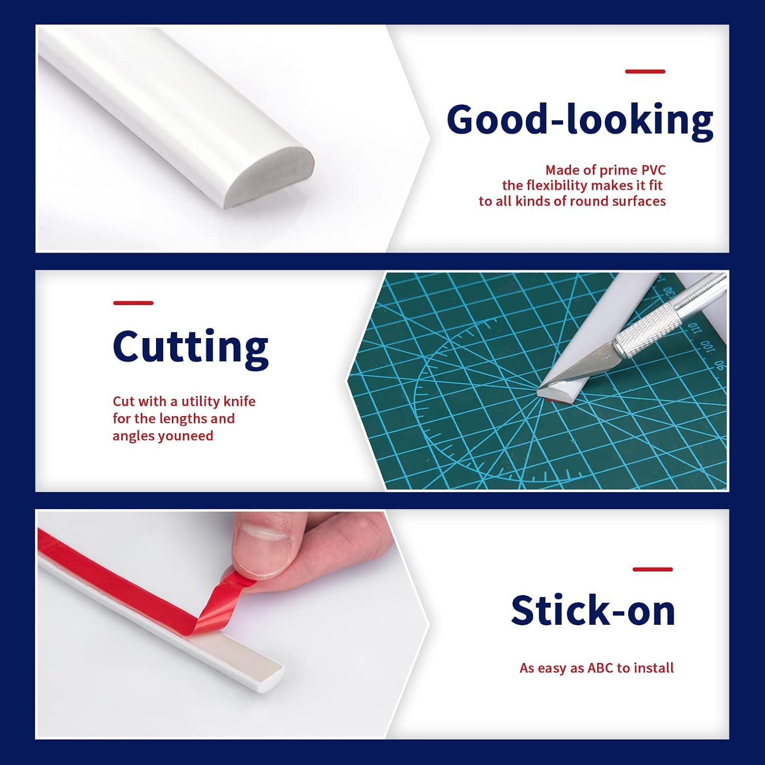 Flexible Peel and Stick Trim Molding Decorative for Backsplash Tile Edge / 25 Feet / White / 25 ft