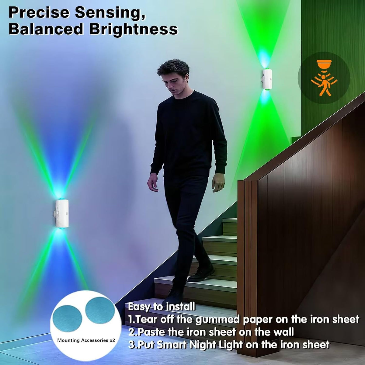 Rechargeable Motion Sensor Light Indoor, Magnetic RGB Wall Sconces 2 Pack | 7 Color Motion Sensor Night Light, 1500mAh