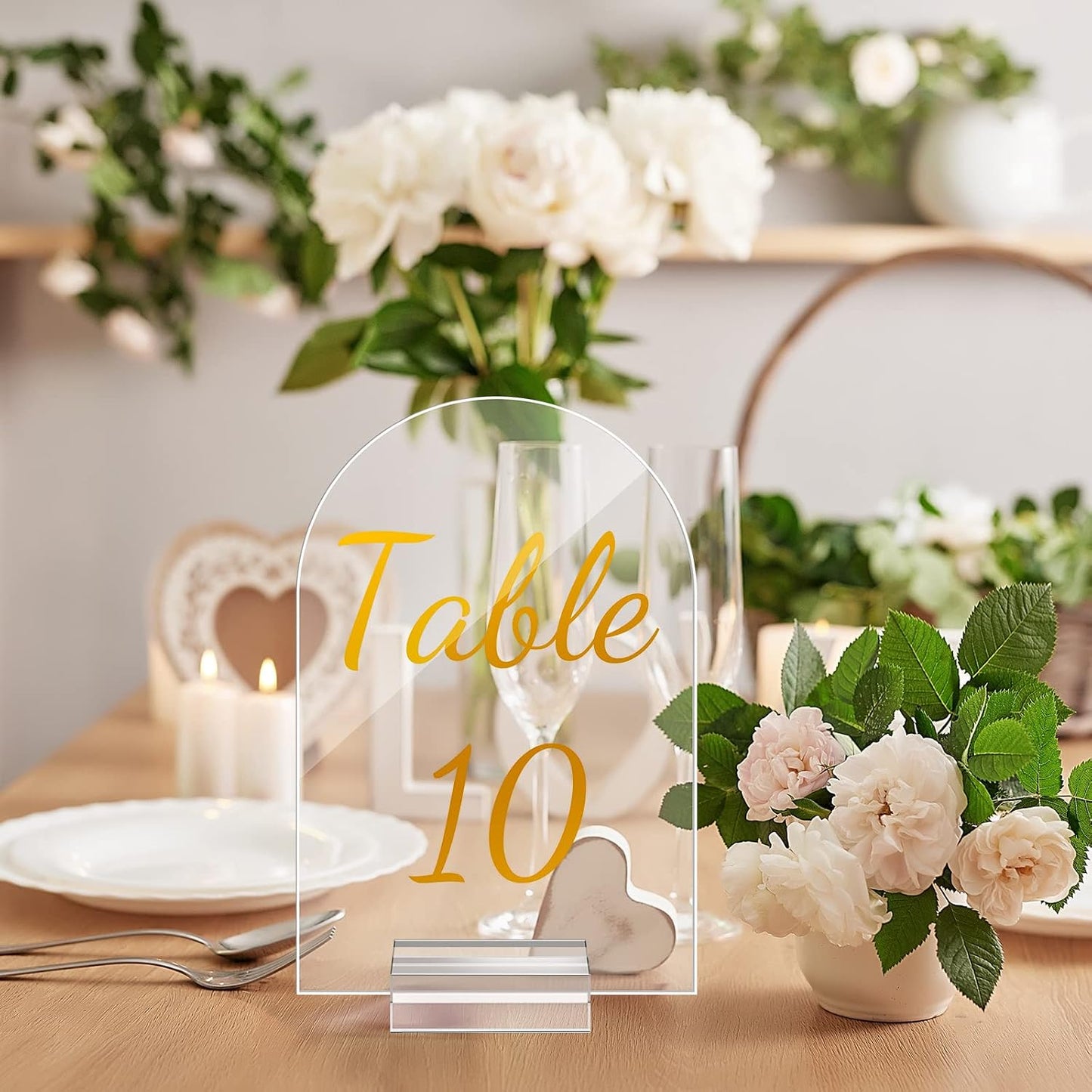 Qunclay 40 Pack Table Numbers 1-40 4 x 6 Inch Gold Acrylic Stands | Clear Acrylic with Gold Calligraphy Font, Wedding