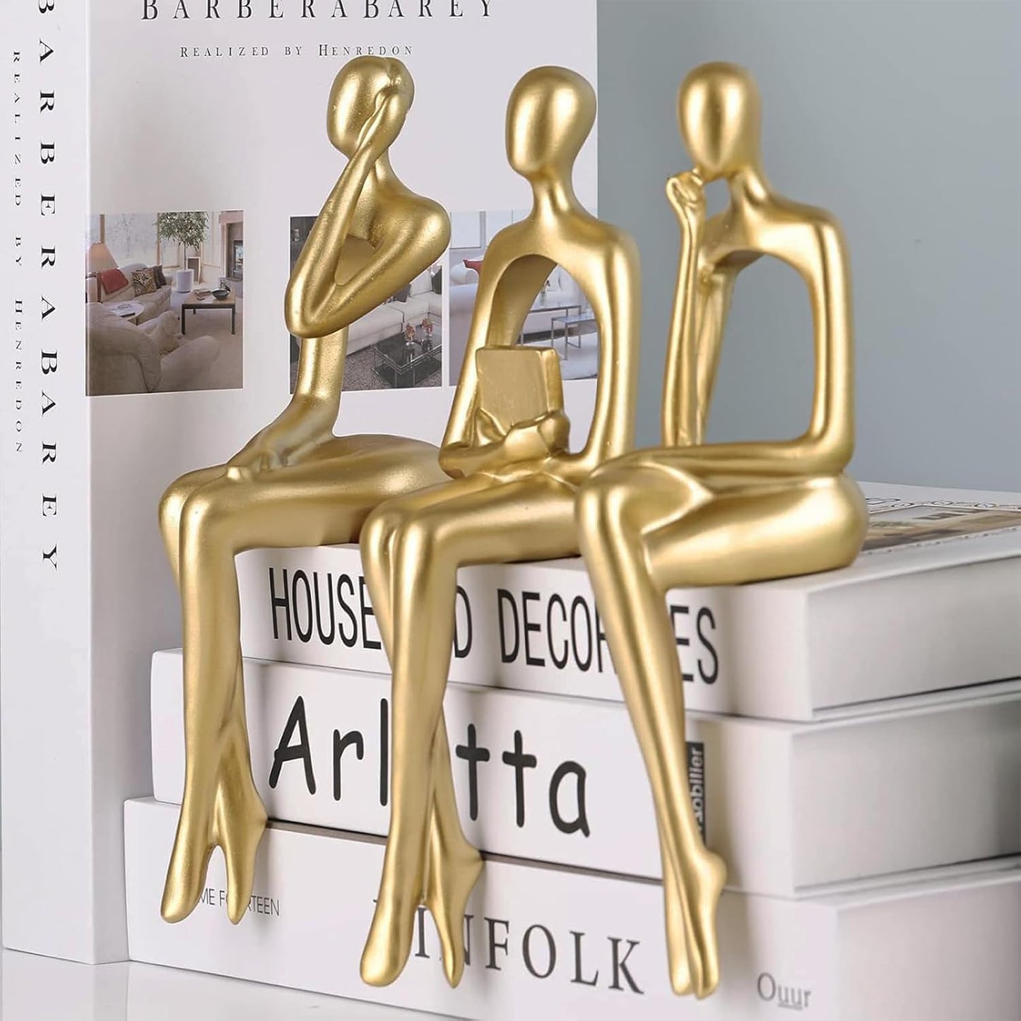 Resin Reading Sculpture Decor Sitting Thinker Statue Abstract Sculptures / Gold