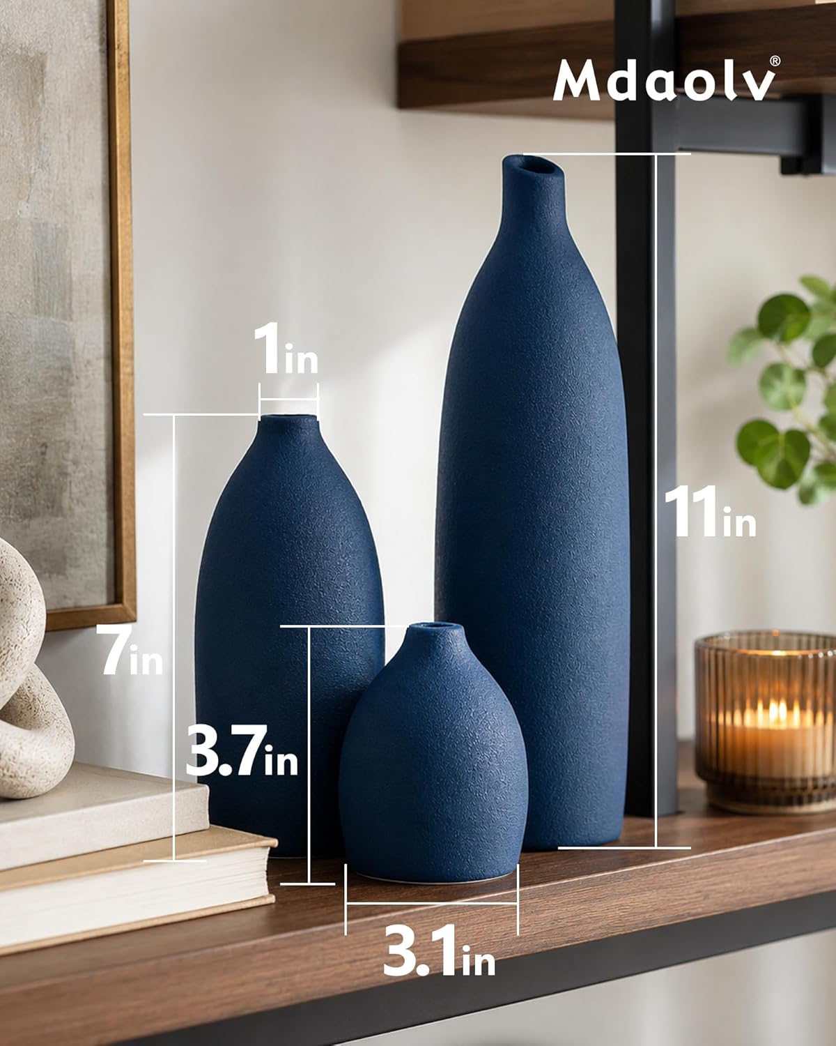 Matte Blue Vase Set Decor Coastal Decor Vases / Navy Blue