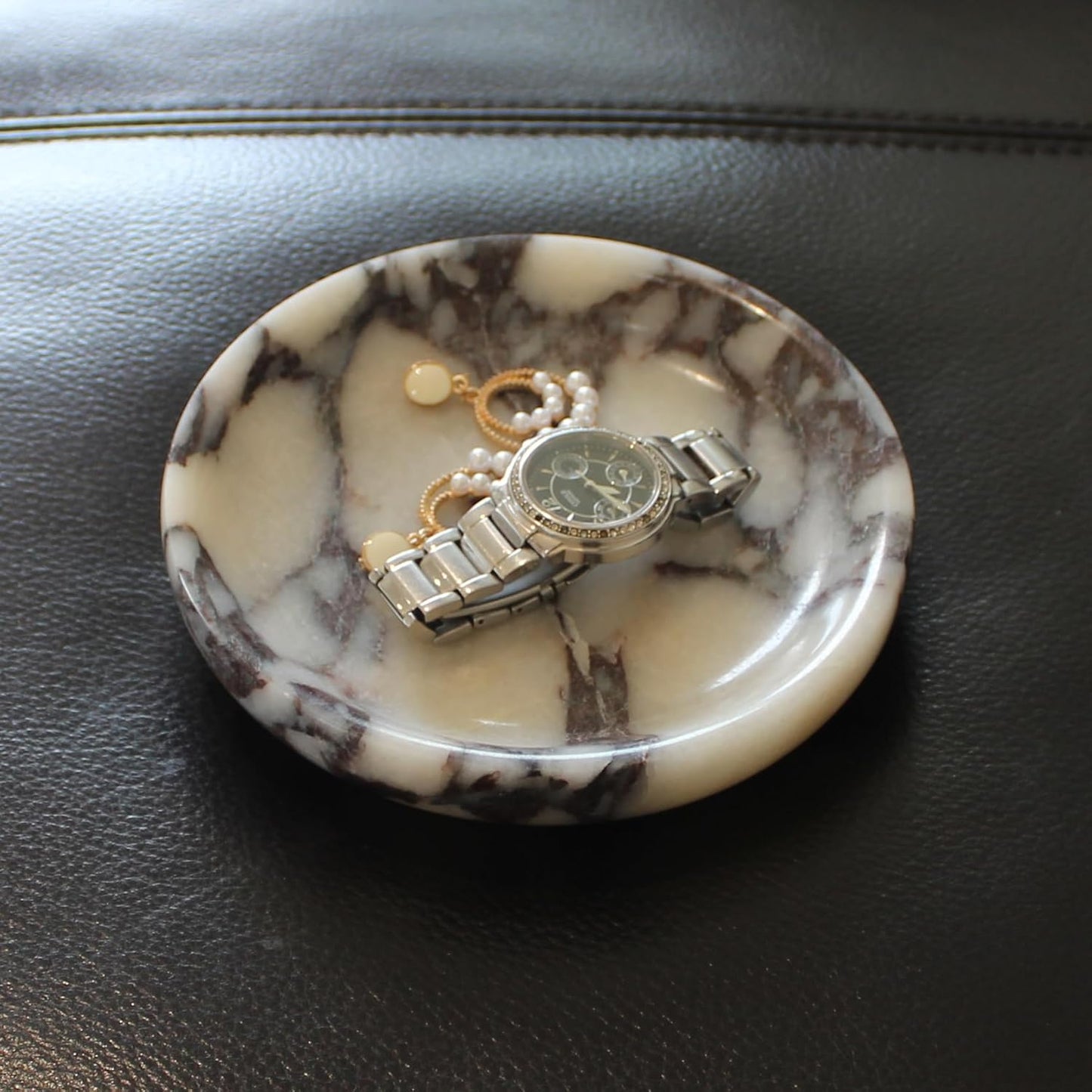 Marble Travertine Ring Dish Jewelry Tray 5.5" for Women / Calacatta Viola / Natural