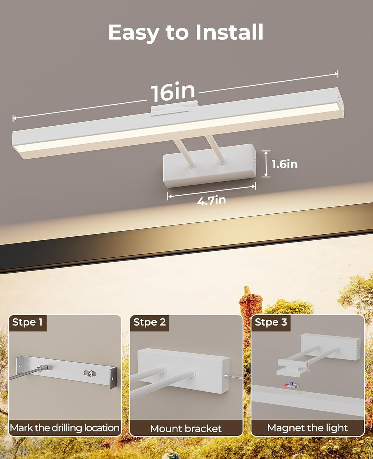 Picture Light for Wall, 16in Battery Wall Sconce Art Light CCT Dimmable Magnetic Battery Lights for Painting with