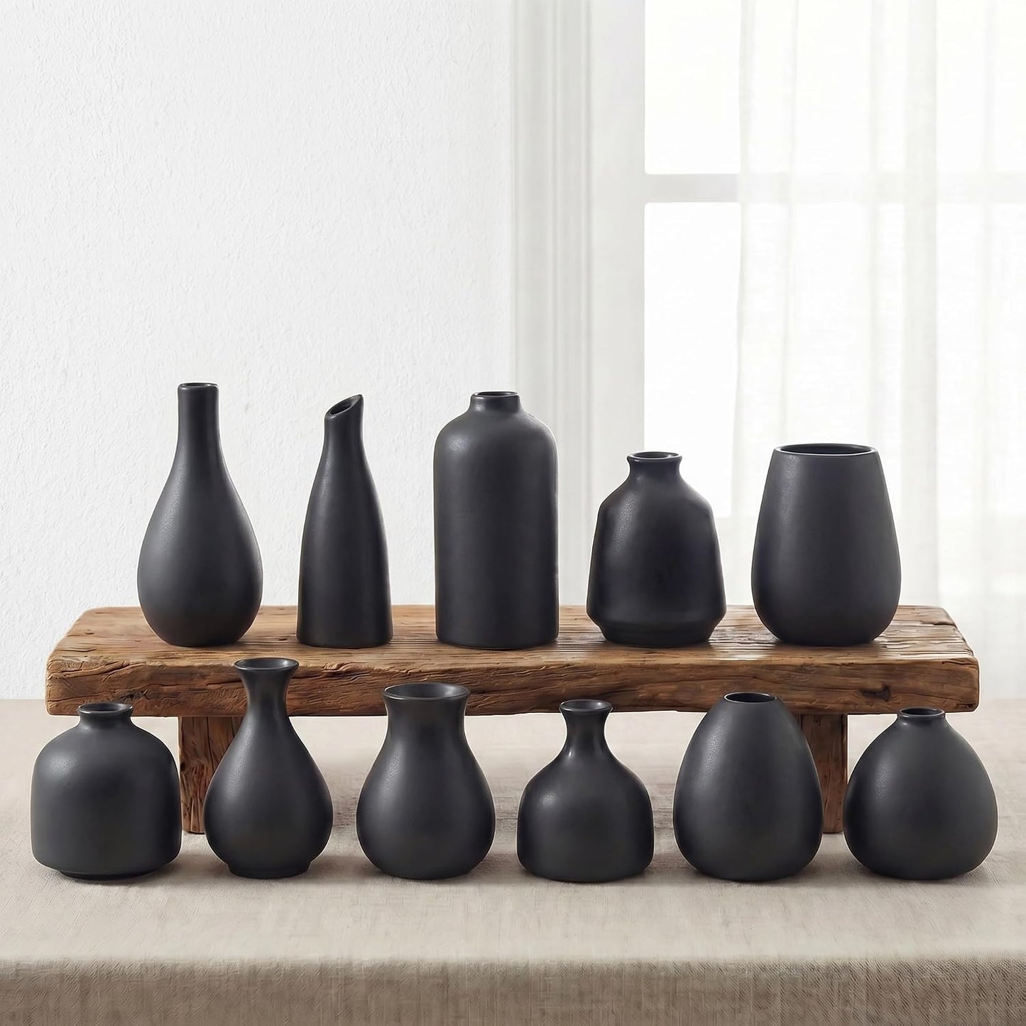 Small Ceramic Vase / Black - 11-piece Set / Set of 11
