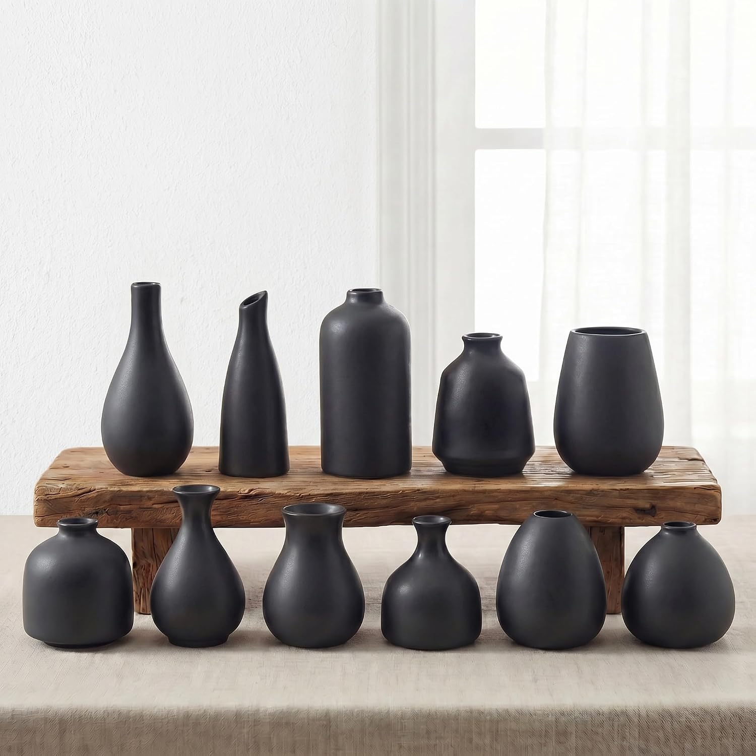 Small Ceramic Vase / Black - 11-piece Set / Set of 11