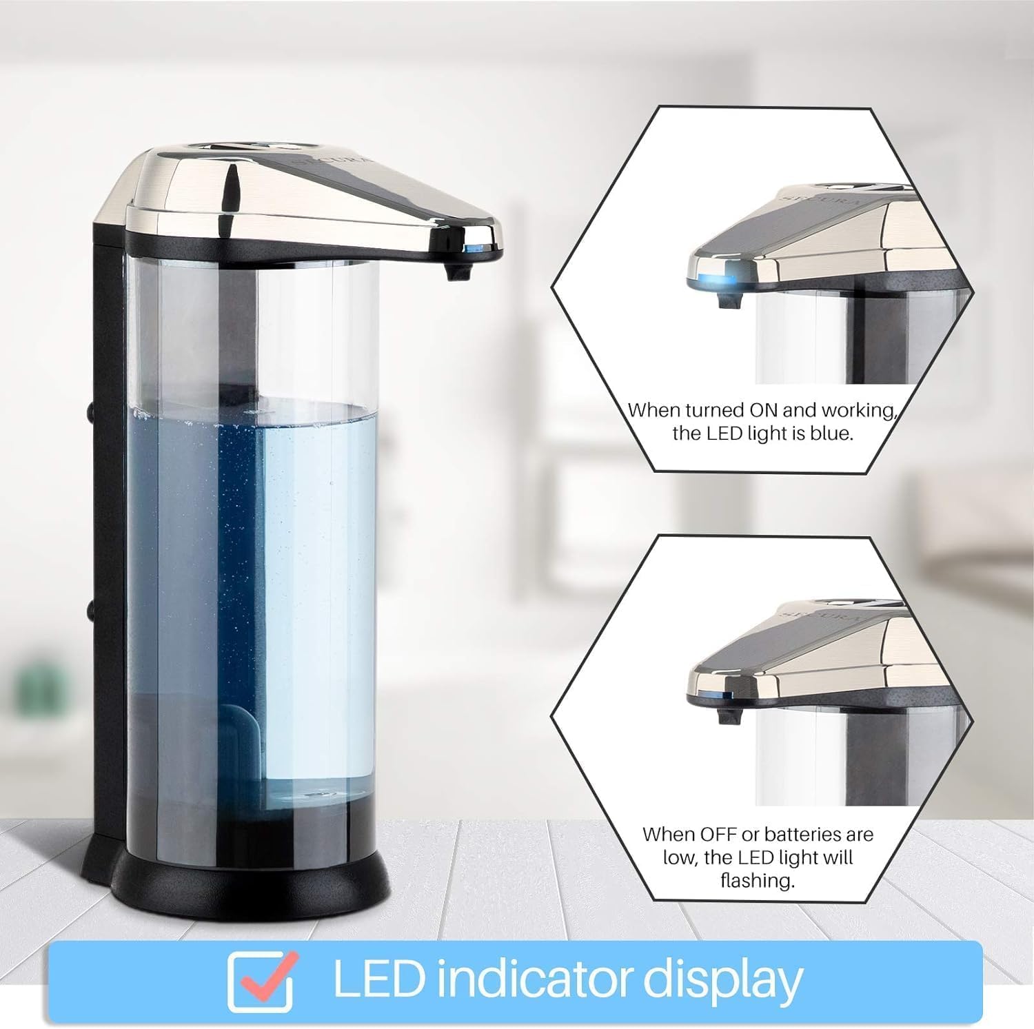 Secura 17oz Automatic Liquid Soap Dispenser, Touchless Battery Operated Hand Soap Dispenser with Adjustable Soap