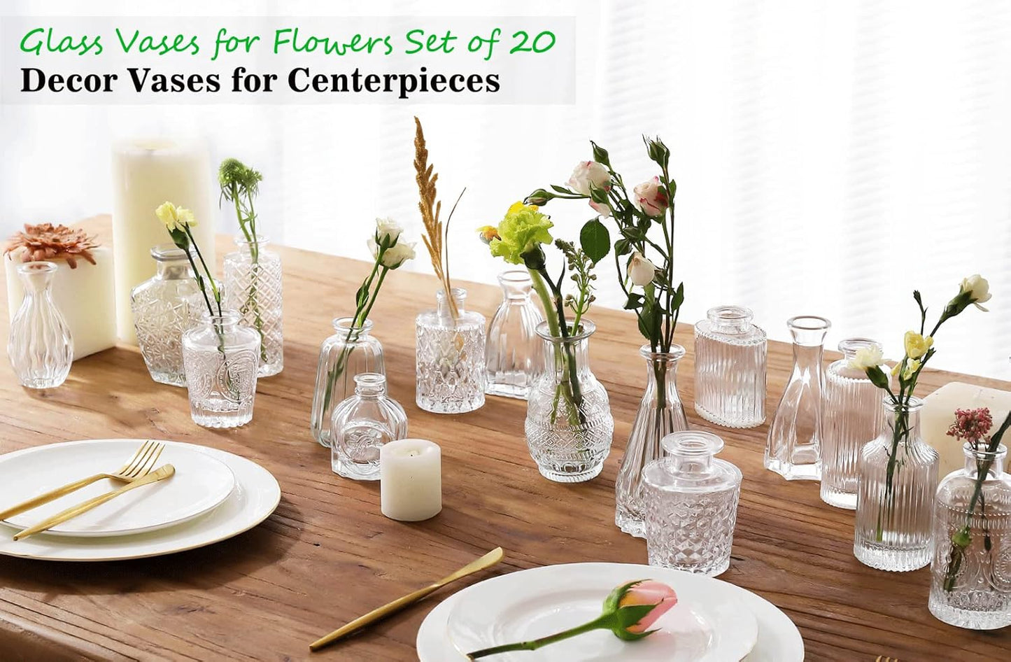 Glass Bud Vases / 20 Transparent Colors / Set of 20