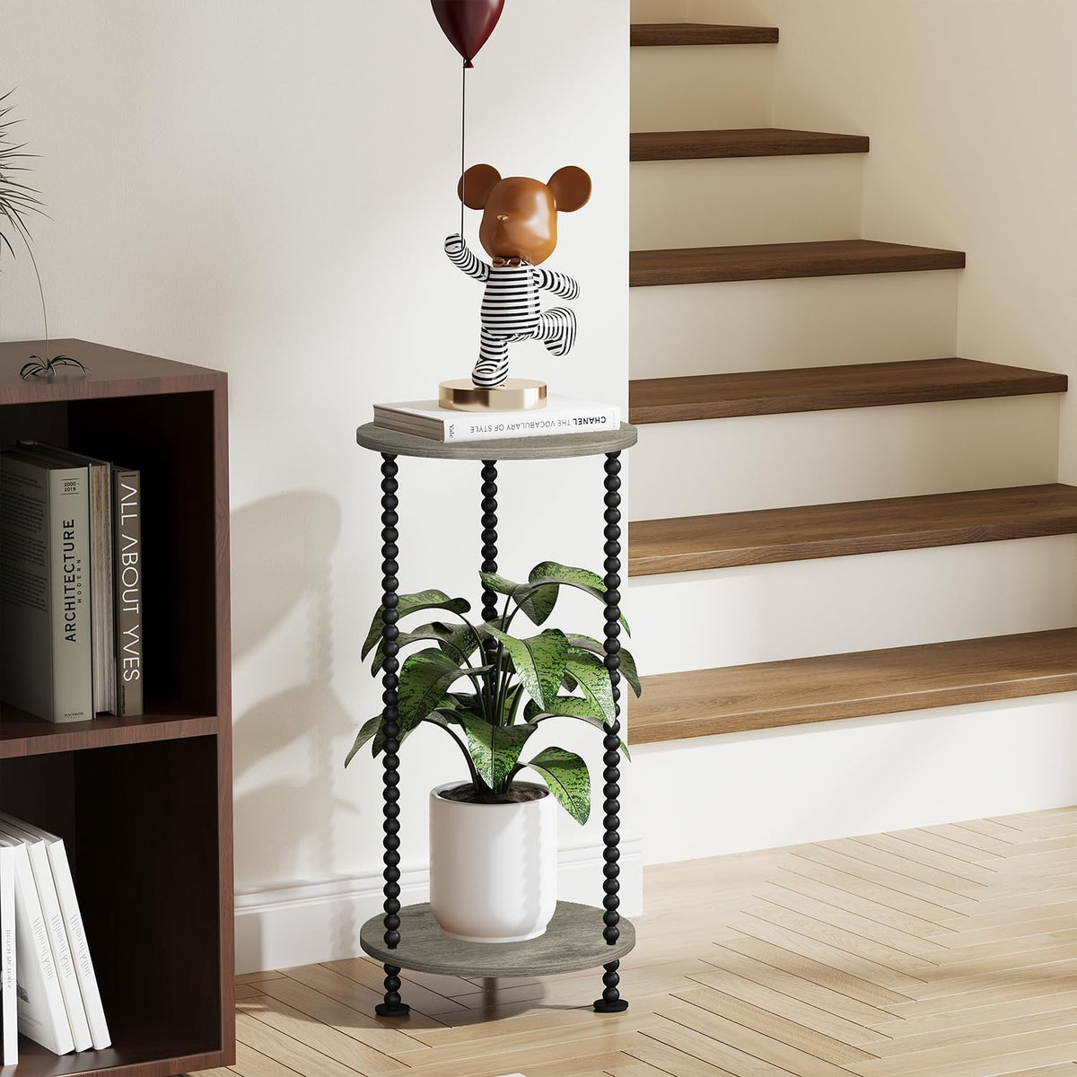 YINMIT Plant Stand Indoor, 2 Tier Small Plant Stand with Metal Spindle Leg | Narrow Corner Plant Table for Living Room