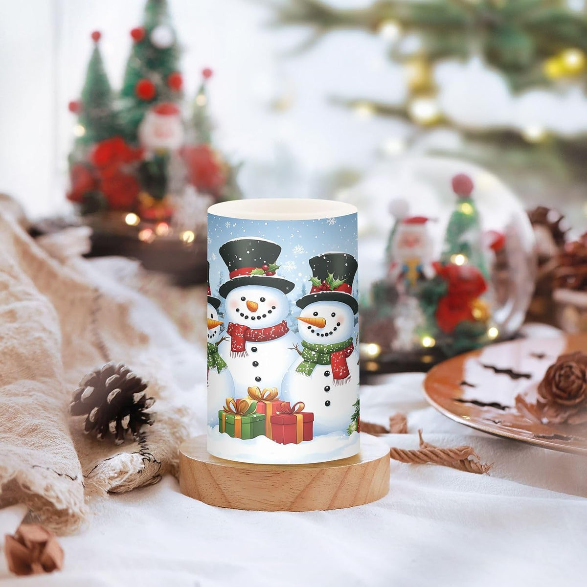 Flickering Flameless Candles, Christmas Snowman LED Candles with Remote Timer, Set of 2 Battery Operated Candle for
