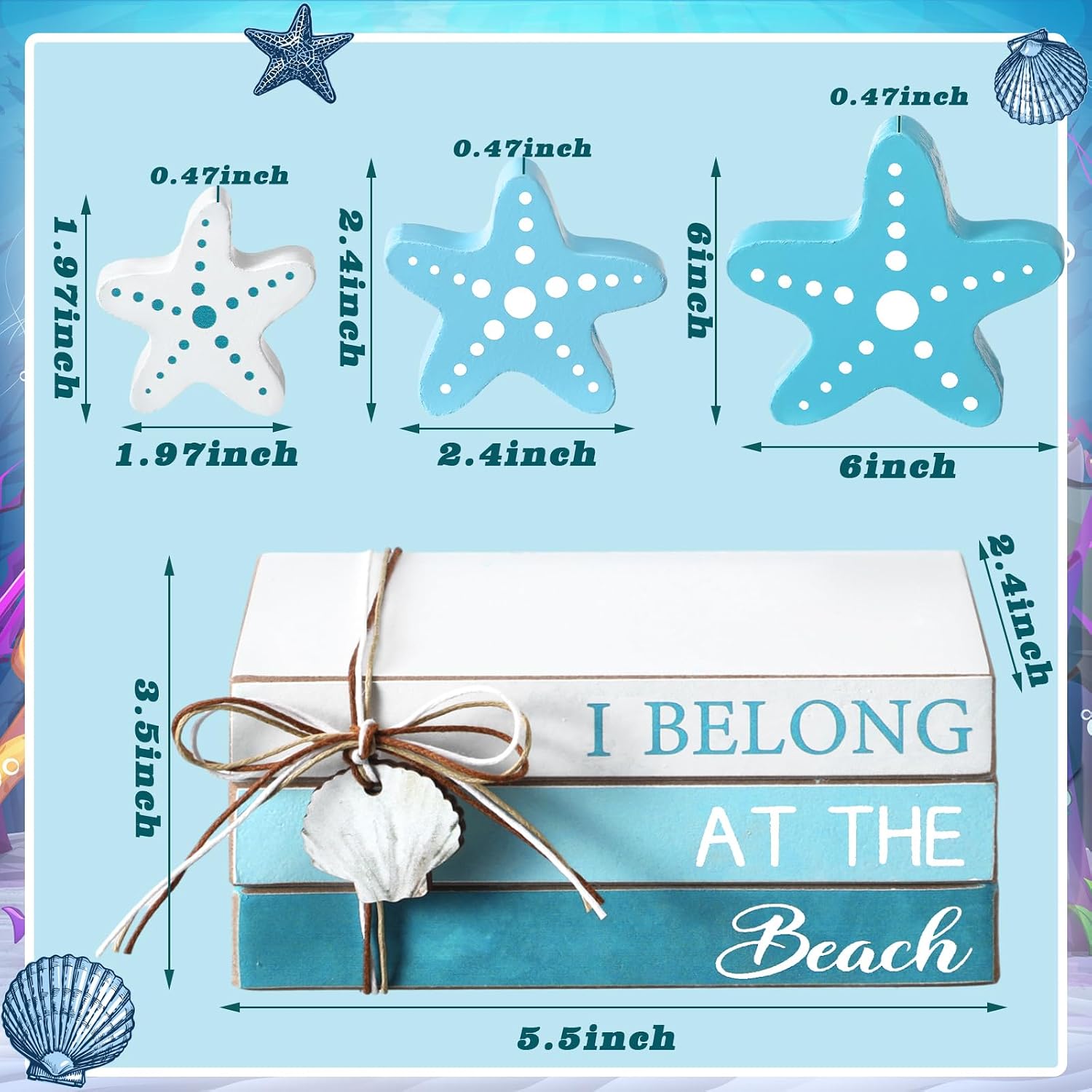 Mini Wood Book Stacks / Blue