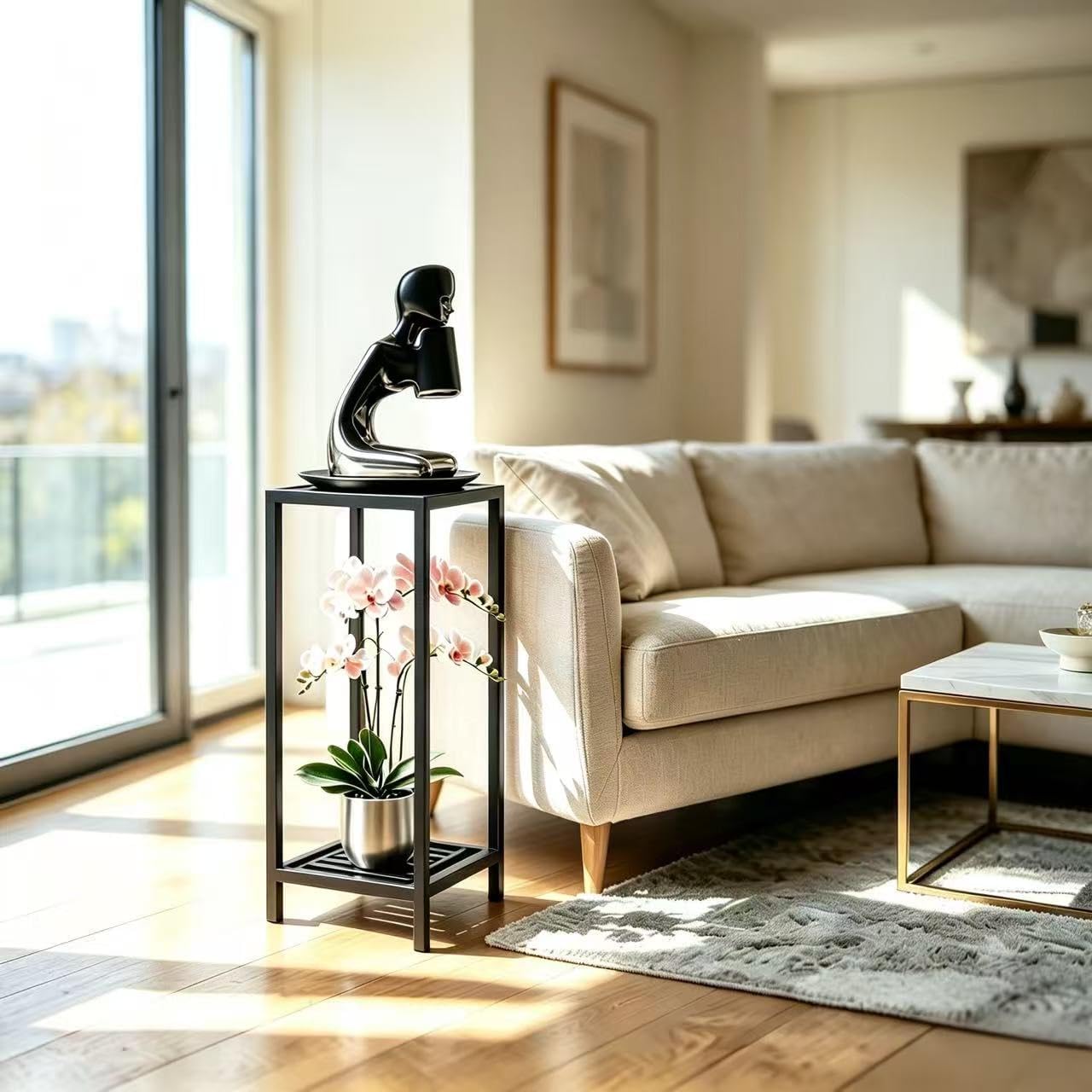 Zhongma 2 Tier 30" Tall Indoor Outdoor Plant Stand, 12 L x 12 W x 30 H inch, Heavy Duty Square Metal Flower Stand for