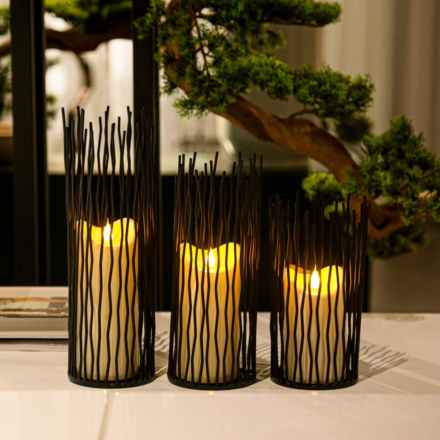 Set of 3 Metal Iron Candle Holder, Black Candlestick Modern Table Centerpiece for Indoor & Outdoor Decor, Dining Room