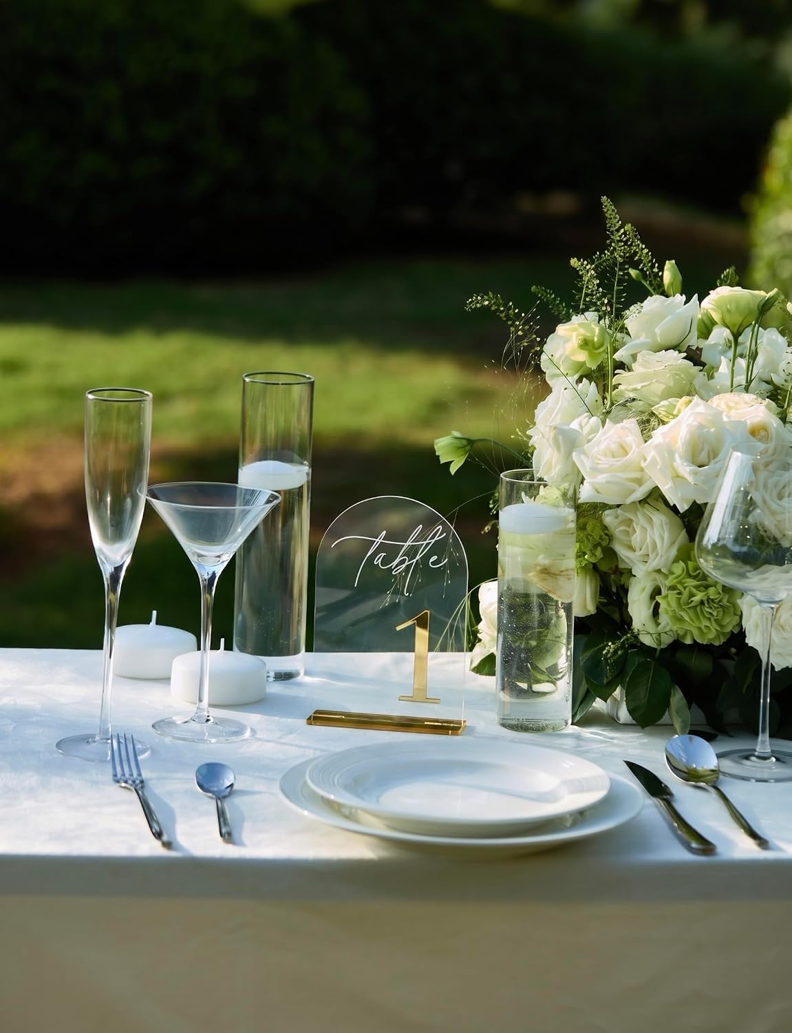 Crystal Clear Acrylic Wedding Table Numbers 1-10 Set, Self-Standing Modern Arched Signs for Reception Seating