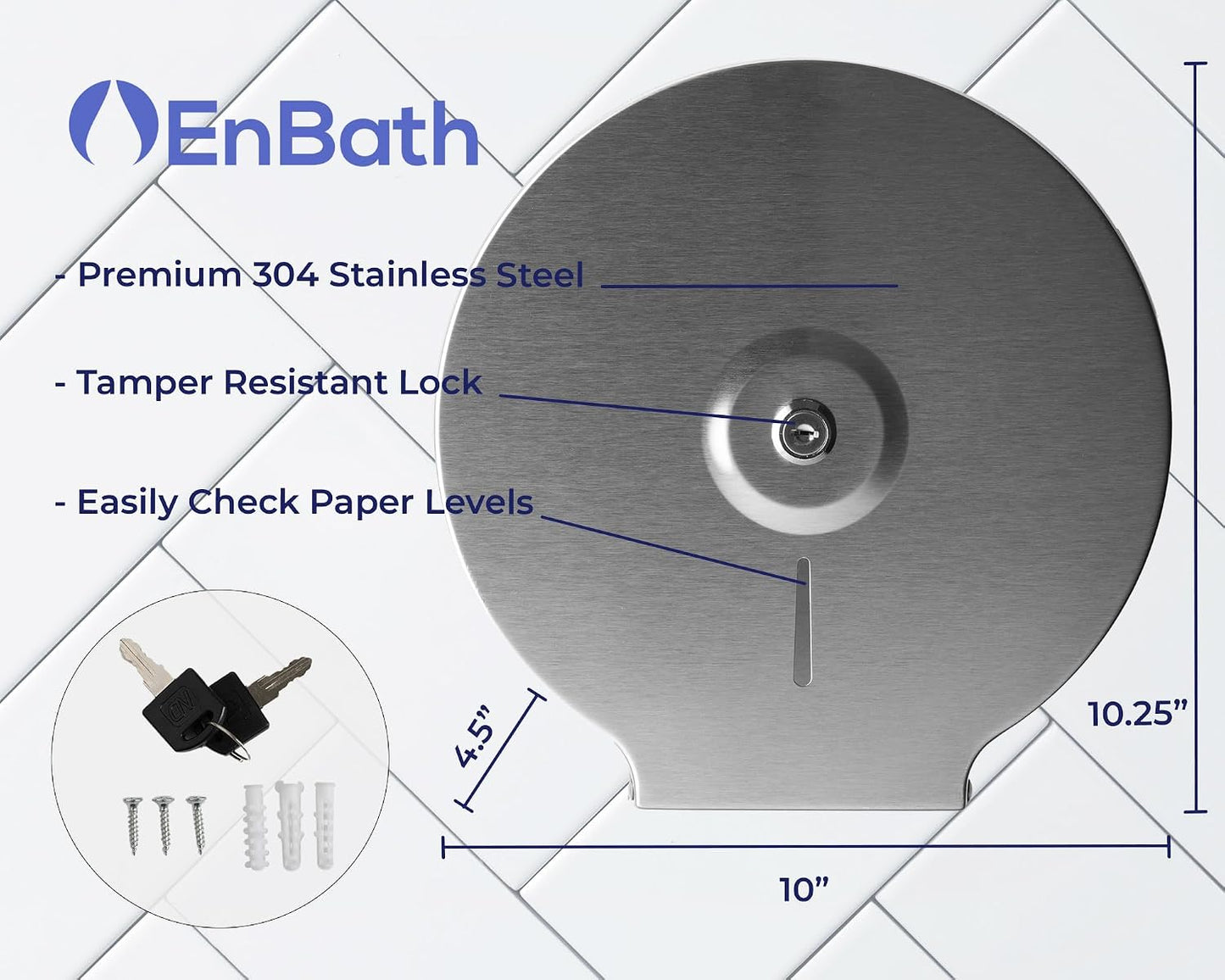 Jumbo Toilet Paper Dispenser-Wall Mount Industrial Toilet Paper Holder, Commercial Grade, Stainless Steel, Locking