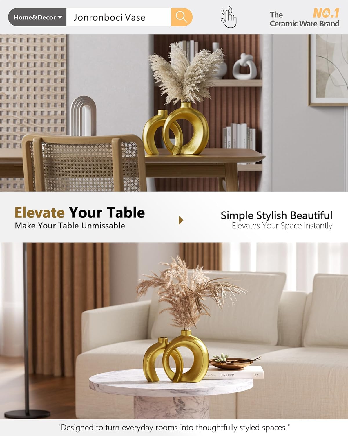 Gold Ceramic Vases / Matte Gold / Set of 2