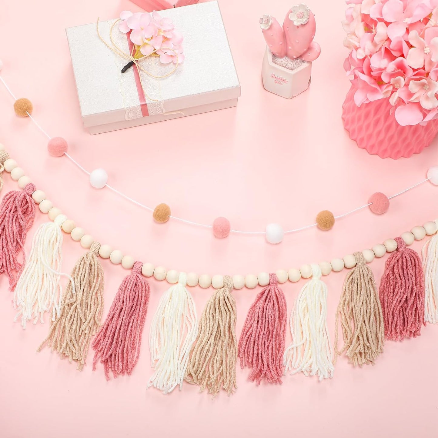 Boho Tassel Garland Decor Include 1 Boho Tassel Garland / Pink / Set of 2