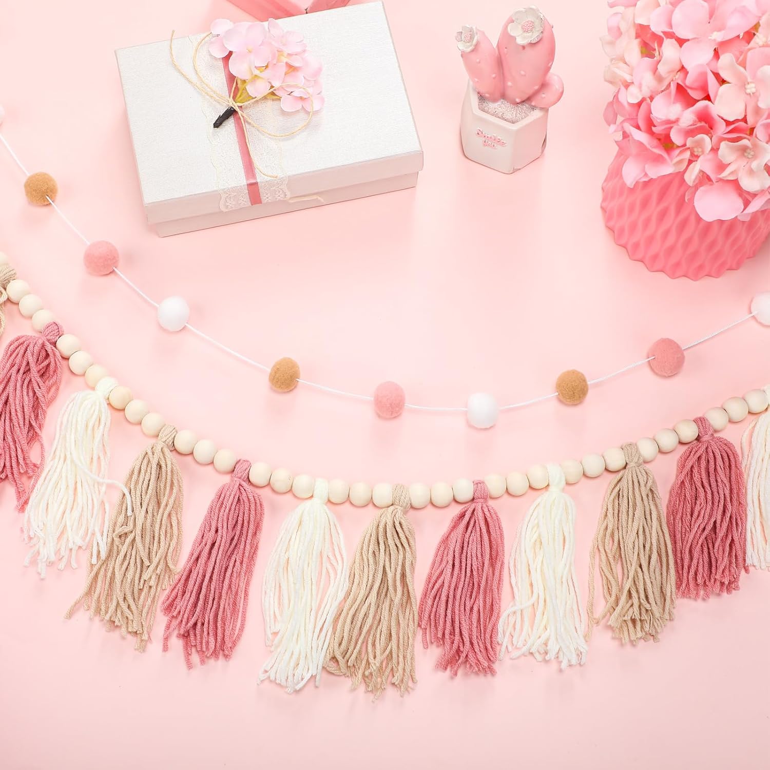 Boho Tassel Garland Decor Include 1 Boho Tassel Garland / Pink / Set of 2