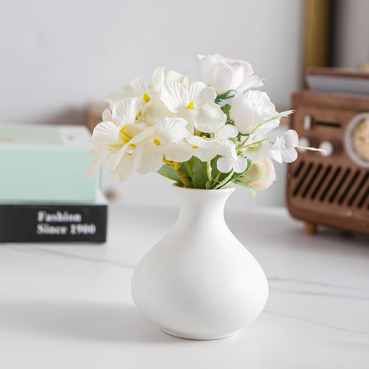 White Ceramic Bud Vase / Small White Vase / Set of 5